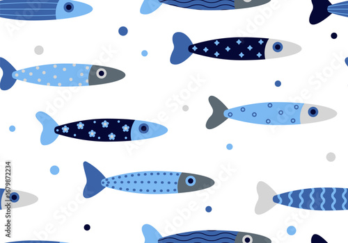 Cute fish. Kids background. Seamless pattern