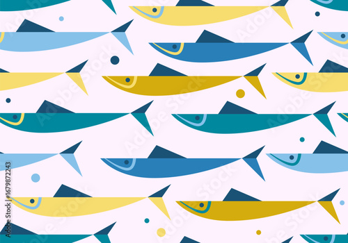 Cute fish. Kids background. Seamless pattern