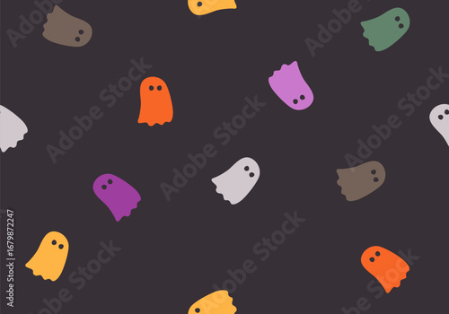 Spooky Ghosts Seamless Pattern. Halloween ghost pattern. Spooky halloween ghosts, scary phantom with frightening faces vector background