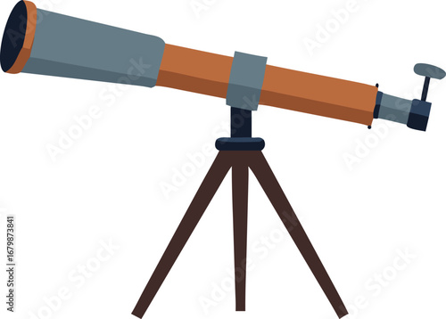 An illustration of a telescope mounted on a tripod, positioned for stargazing or astronomical observation.