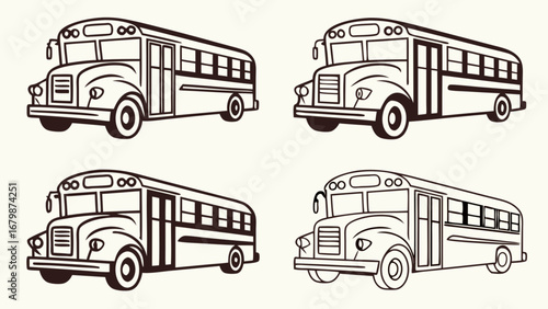 Vintage School Buses Collection Classic Transportation Illustration