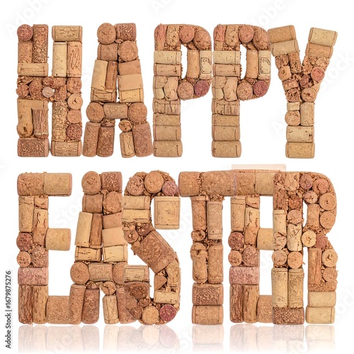A celebratory, warm, and joyful message composed of meticulously arranged wine corks, creating the words 