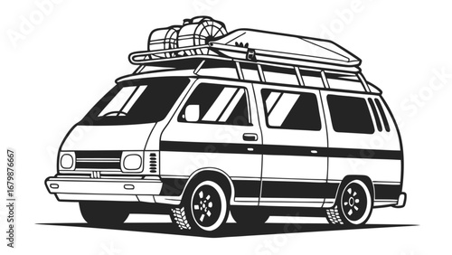 Vintage Van Loaded With Luggage For A Road Trip Adventure