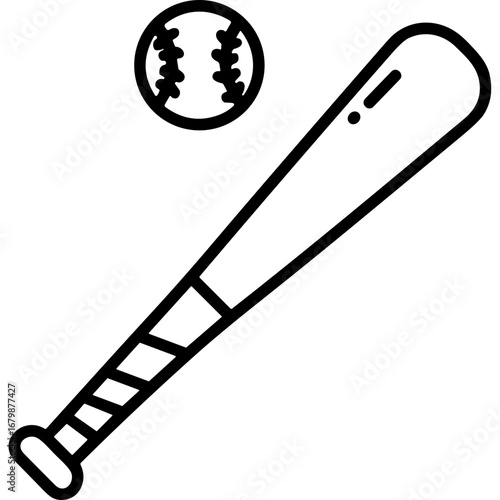 Baseball bat and ball outline icon on transparent background  