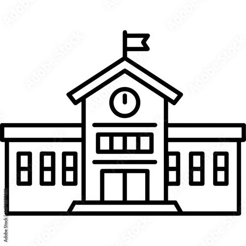 School building outline icon on transparent background  