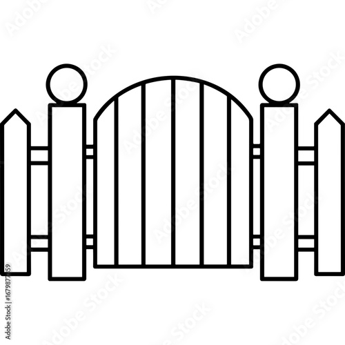 Outline icon of a garden gate with fence in simple design  