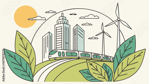 Sustainable transportation and urban development illustration