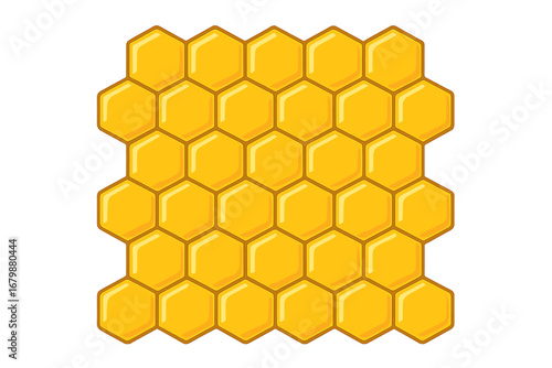 Honeycomb hexagon background pattern. Vector isolated texture. Comb seamless texture design. Vector hexagonal cell structure. Cartoon yellow honey nectar geometric wallpaper.