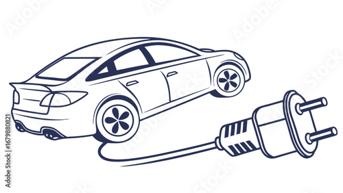 Electric Car Charging Illustration - Modern Automobile with Power Plug