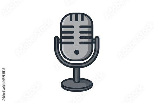 Retro microphone vector illustration for podcast, radio broadcast, or music recording. Vintage studio condenser mic for karaoke. Sound recording equipment icon or symbol.