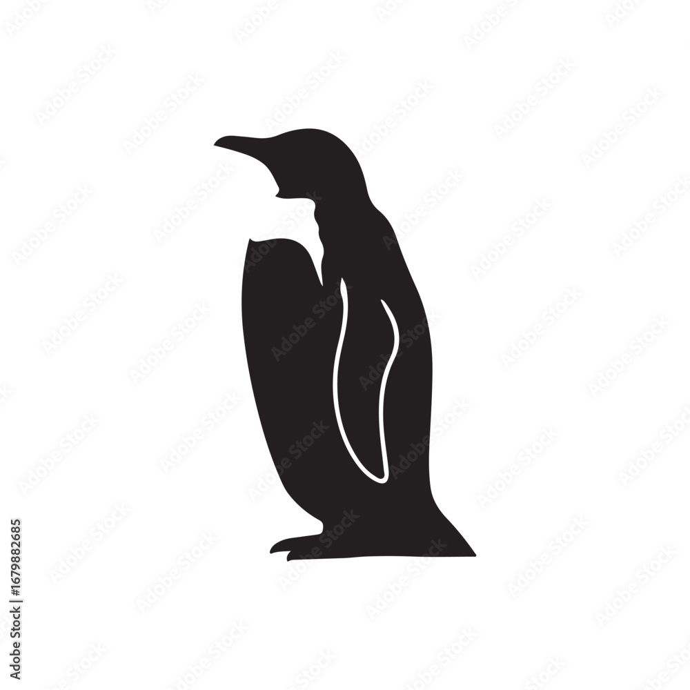 Obraz premium Black silhouette of a penguin standing on a white background animal