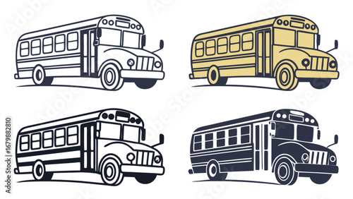 School Bus Vector Illustrations A Set of Four Diverse Styles