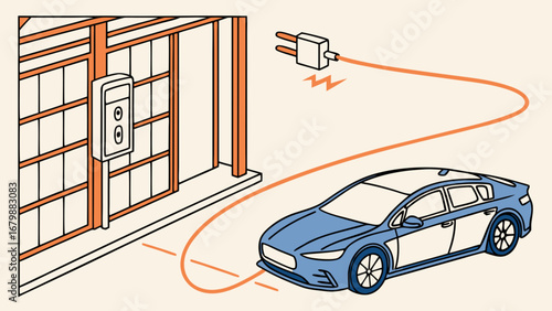 Electric vehicle charging station connected to a modern car