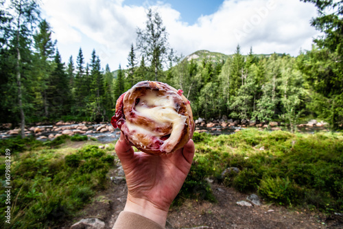Raspberry roll from troll bakery in Norway