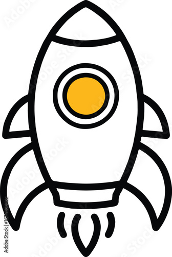 Illustration of a rocket, representing startup, innovation, and technological advancement in a minimalist and modern design with a touch of color