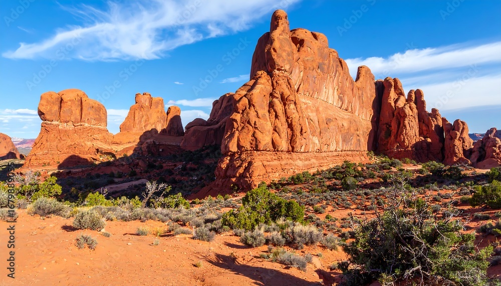 Fototapeta premium Red rock formations under a bright sky