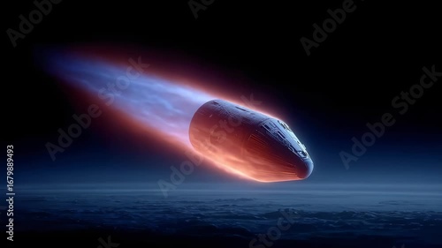 Spacecraft Re-entering Atmosphere Burning Moment