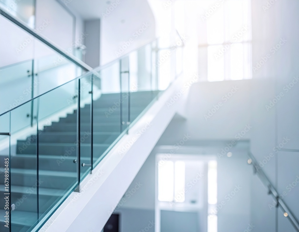 Fototapeta premium Staircase with glass railing in a bright, modern setting