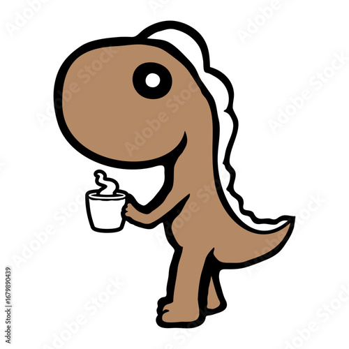 Dino Coffee Drinking Morning Tea Caffeine Awaken Sleepy