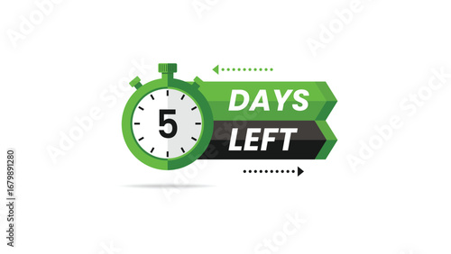 Countdown timer five days left reminder vector design illustration for sale promotion event deadline limited offer marketing campaign urgent message business banner template graphic
