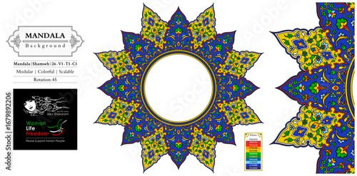 Mandala frame persian iranian arabic turkish islamic hindi indian tibetan traditional colorful vector pattern texture vintage ornate retro elegant ornamental borders frames floral tazhib 26-v1.1.1