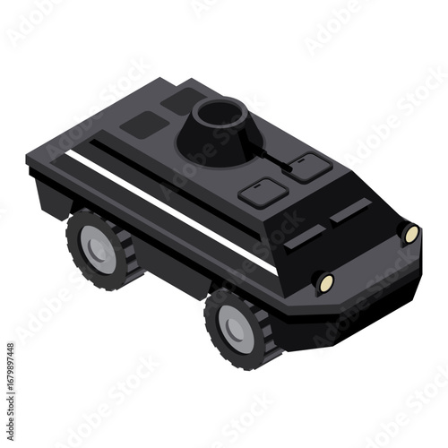 Isometric view of a tactical defense vehicle, symbolizing strength and protection on the battlefield