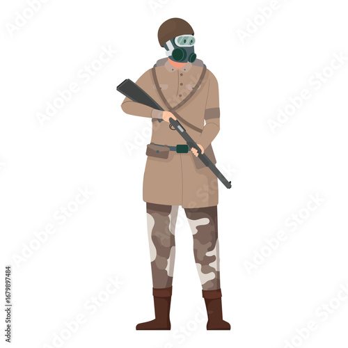 Post-Apocalyptic Soldier with Gas Mask and Rifle