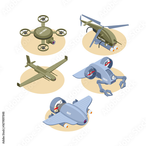 Set Collection of Futuristic Drones and Aircraft with Advanced Technology Designs