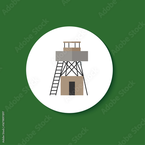 Flat Illustration of a Lookout Tower for Observation and Security Purposes