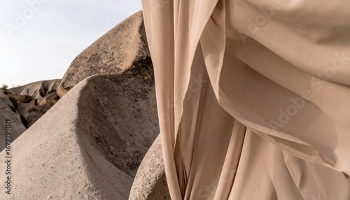 Fototapeta Naklejka Na Ścianę i Meble -  Beige Fabric Draped Over Sand Dunes