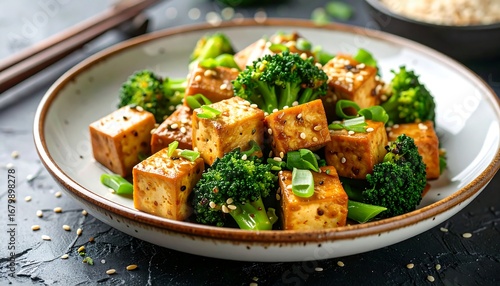 Teriyaki tofu and broccoli on a plate