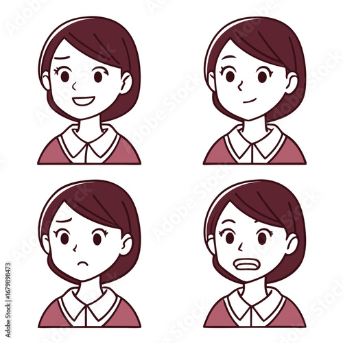 Female character emotion set happy surprised thoughtful sad vector