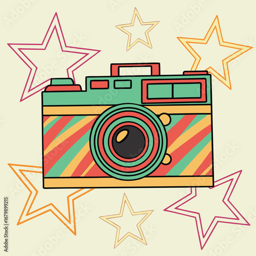 Vintage film camera with painted stars vintage camera retro camera