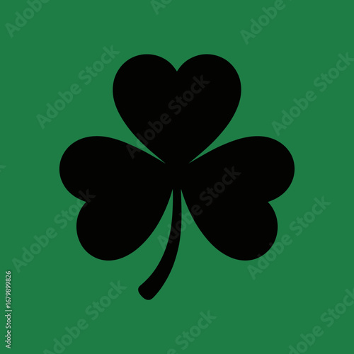 Simple black shamrock silhouette on a textured green background