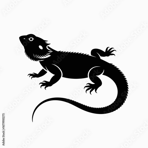 Black silhouette of a bearded dragon lizard on a white background