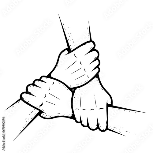 Strong teamwork shown by three hands joined together, embodying collaboration and unity in powerful image