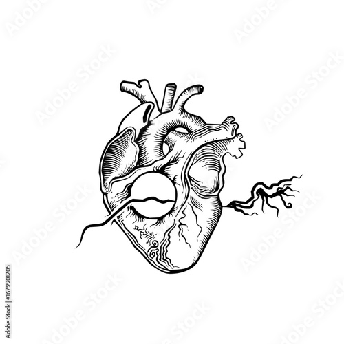 Detailed anatomical heart illustration with unique design elements perfect for medical or artistic concepts