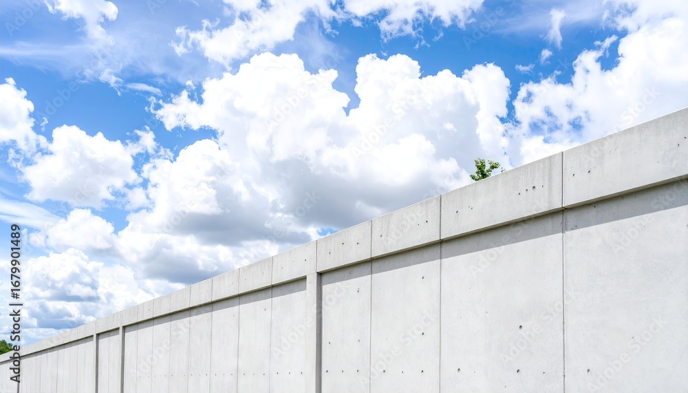 Obraz premium High Concrete Wall Under a Blue Sky with Fluffy White Clouds