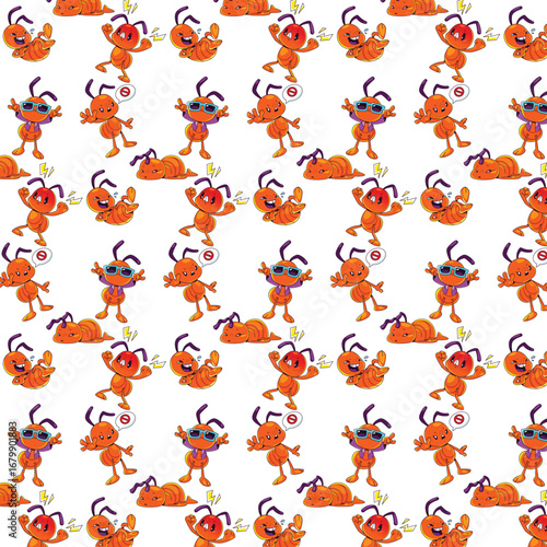 Playful Orange Cartoon Monsters Pattern Design