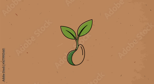 A simple illustration of a young plant seedling growing from a seed.