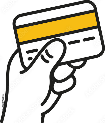 Illustration of a hand holding a credit card, isolated on white background, representing payment, finance, and online shopping, suitable for business, technology, and financial service designs