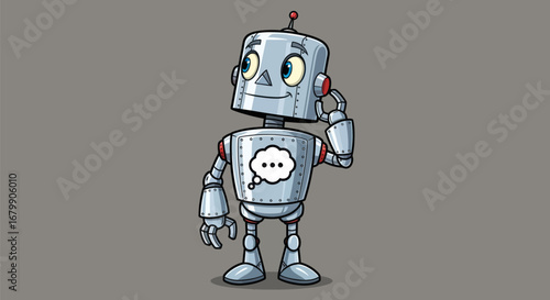 Cute Cartoon Robot with Speech Bubble Icon on Chest.