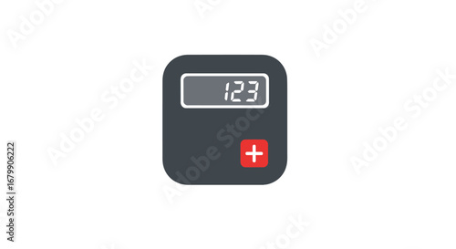 Minimalist dark gray calculator icon with digital display.