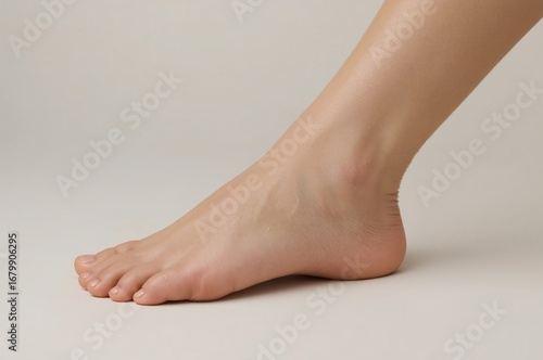 Woman's foot, studio shot, neutral background, skincare