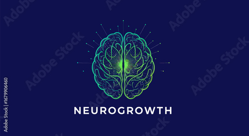 Neurogrowth concept with a glowing digital neural network brain.