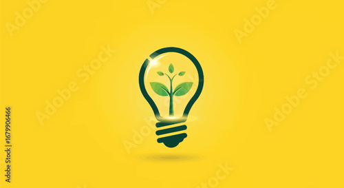 Green plant sprout growing inside a glowing lightbulb.