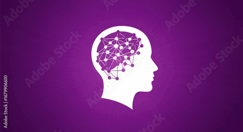 Human head silhouette with brain network connections.