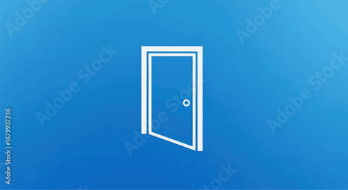 Slightly Ajar White Door Against Blue Background.
