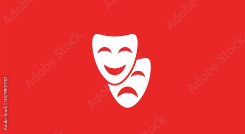 White comedy and tragedy theater masks symbol.