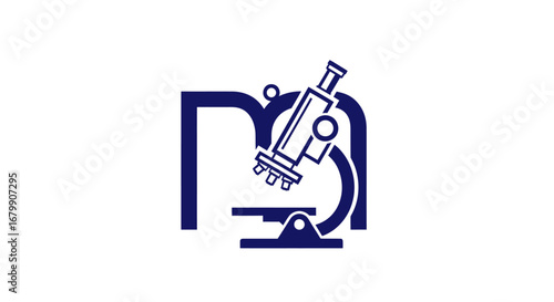 Modern scientific emblem featuring a stylized letter m integrated with a microscope for research and discovery.